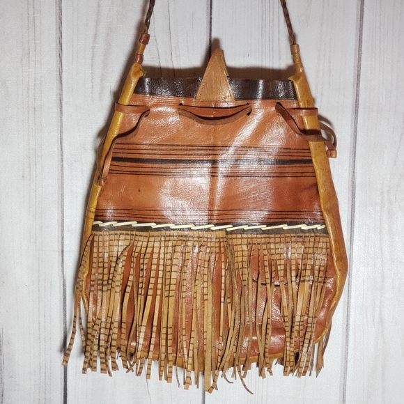 Vintage Ghana Shoulder Handbag, Fringe, bucket style - Picture 5 of 7